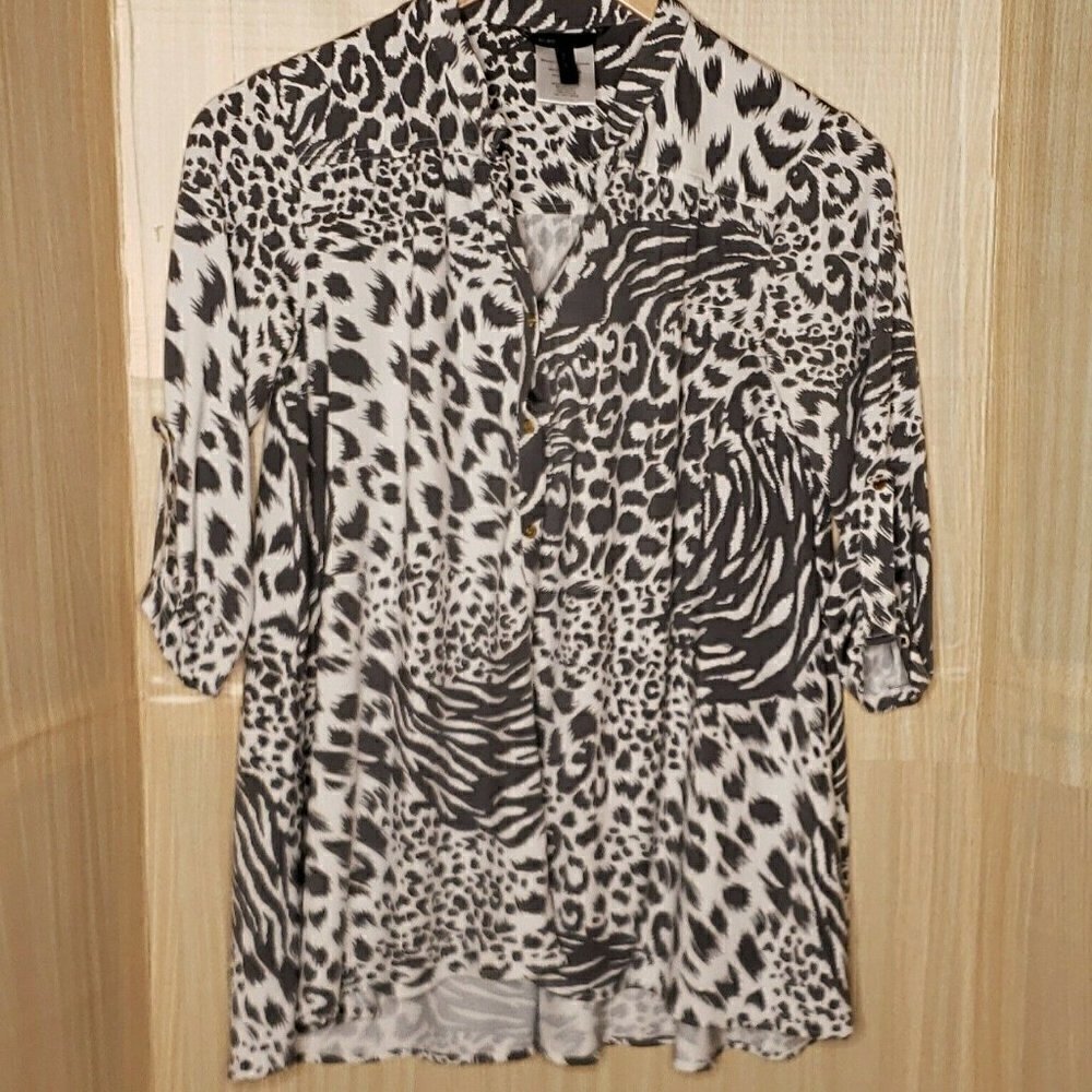 BCBCG MAXAZRIA Womens Leopard Print Oversized Tunic Top Small